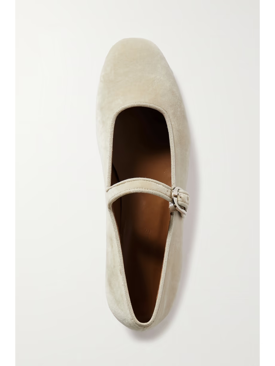 Grosgrain-trimmed velvet Mary Jane ballet flats Grosgrain-trimmed velvet Mary Jane ballet flats