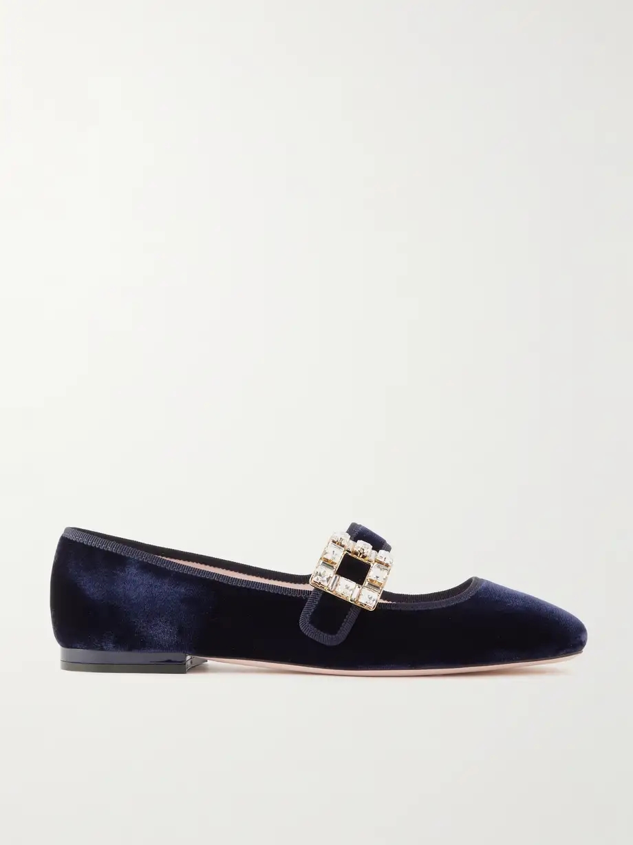 Très Vivier Strass Babies crystal-embellished velvet Mary Jane ballet flats Très Vivier Strass Babies crystal-embellished velvet Mary Jane ballet flats
