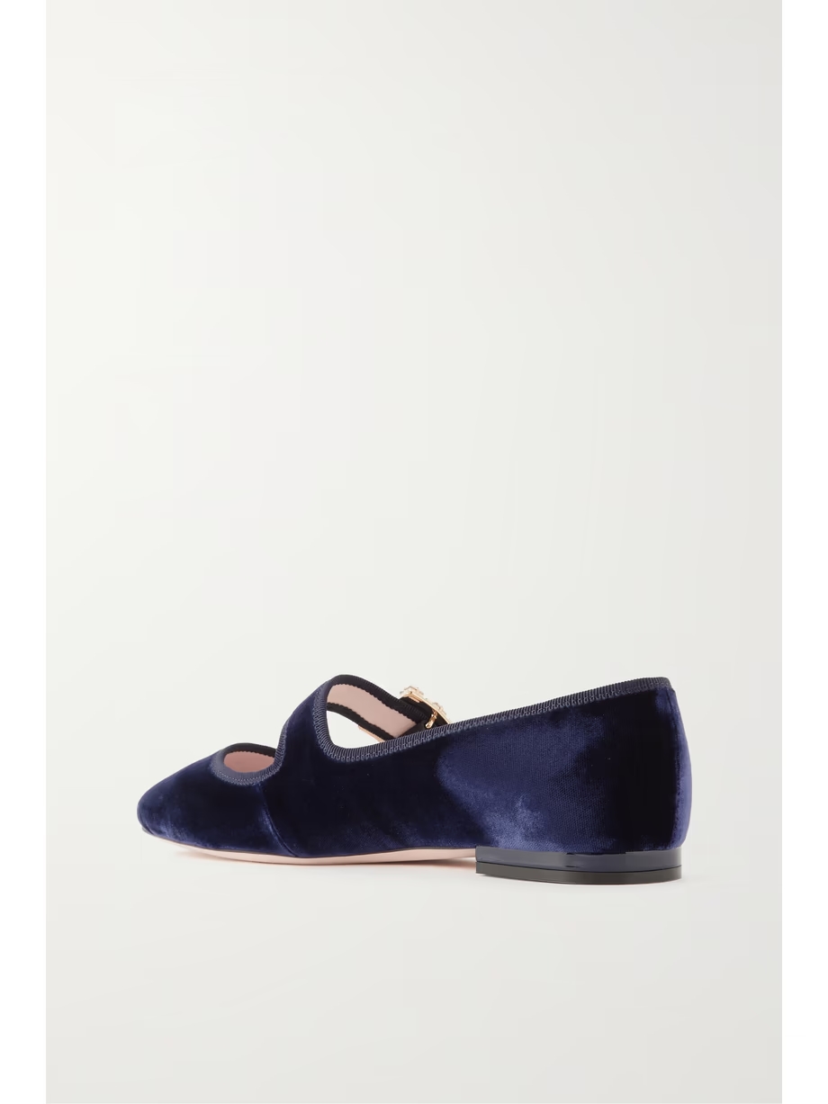 Très Vivier Strass Babies crystal-embellished velvet Mary Jane ballet flats Très Vivier Strass Babies crystal-embellished velvet Mary Jane ballet flats