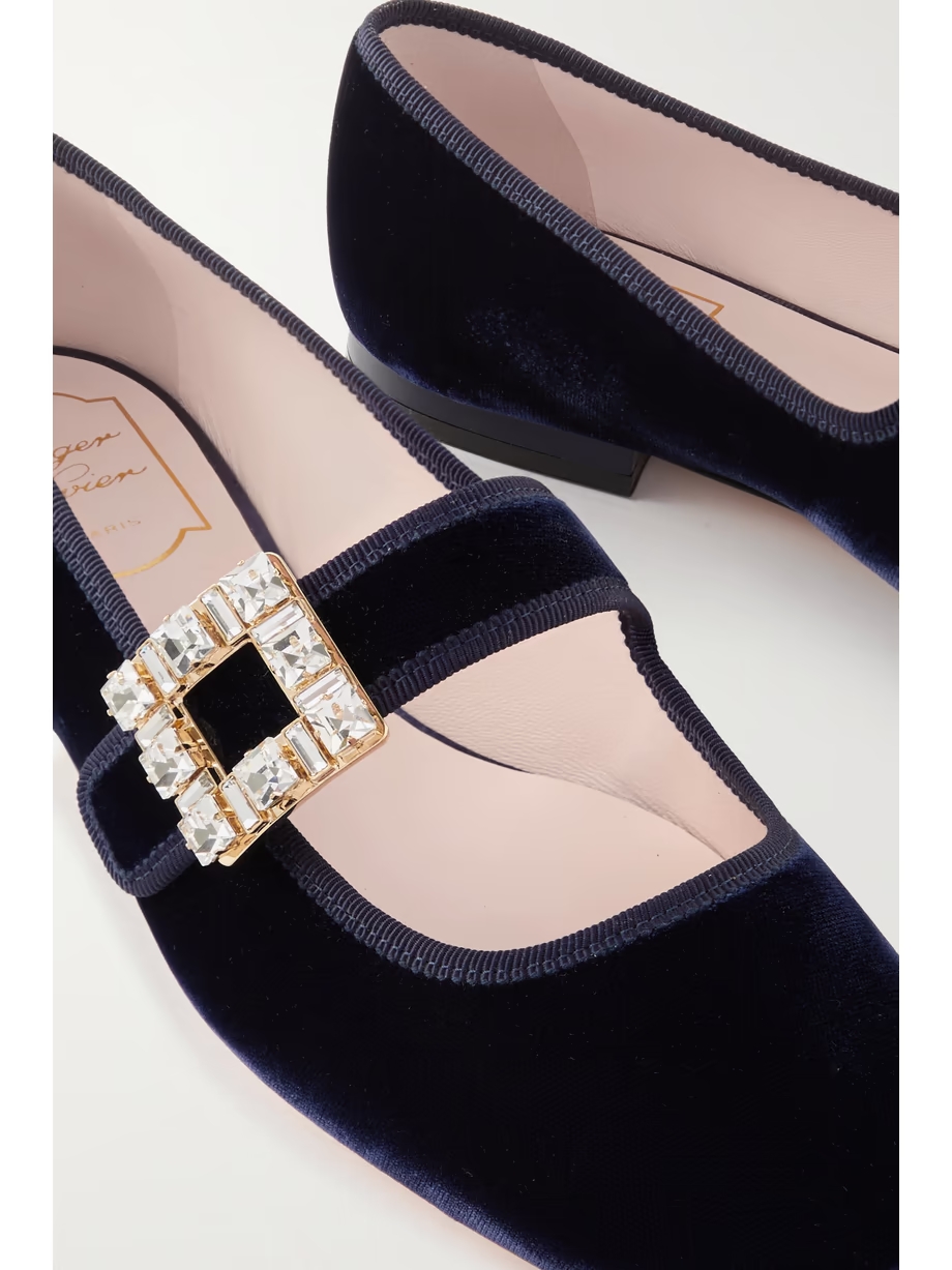 Très Vivier Strass Babies crystal-embellished velvet Mary Jane ballet flats Très Vivier Strass Babies crystal-embellished velvet Mary Jane ballet flats