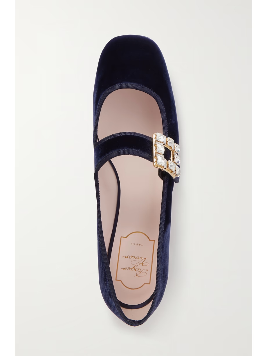 Très Vivier Strass Babies crystal-embellished velvet Mary Jane ballet flats Très Vivier Strass Babies crystal-embellished velvet Mary Jane ballet flats