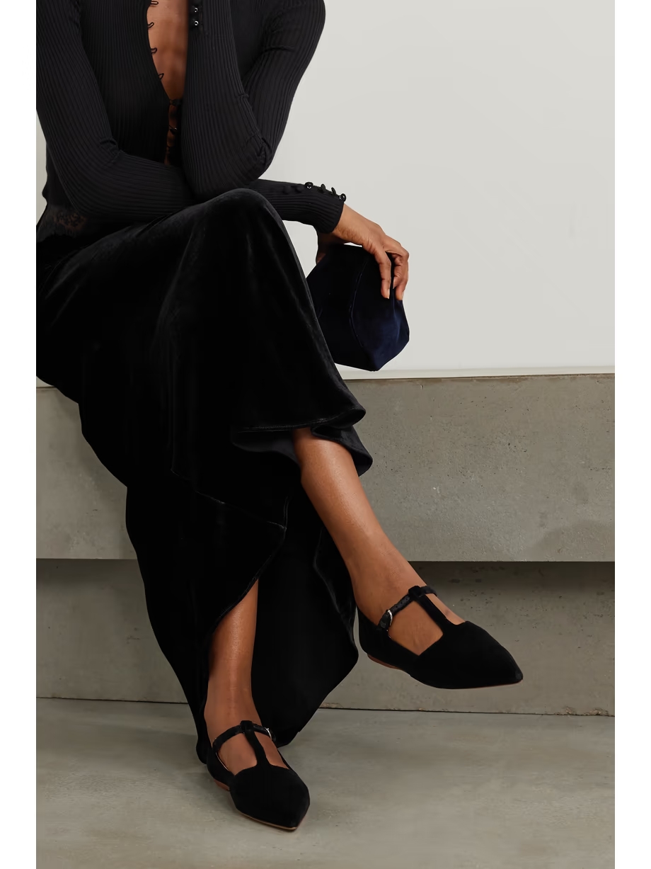 + NET SUSTAIN Lola Ballerina organic cotton-velvet Mary Jane point-toe flats + NET SUSTAIN Lola Ballerina organic cotton-velvet Mary Jane point-toe flats