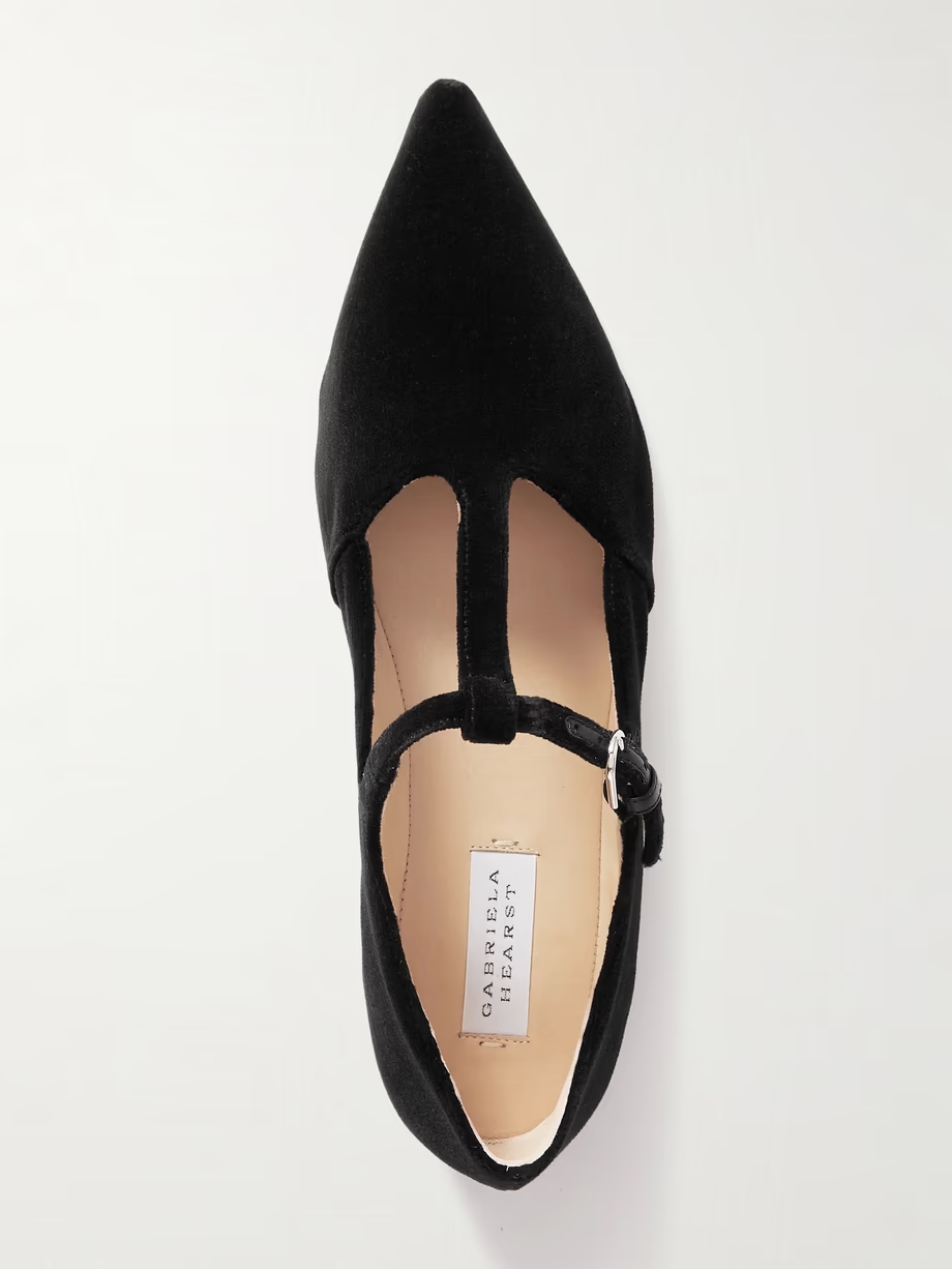 + NET SUSTAIN Lola Ballerina organic cotton-velvet Mary Jane point-toe flats + NET SUSTAIN Lola Ballerina organic cotton-velvet Mary Jane point-toe flats