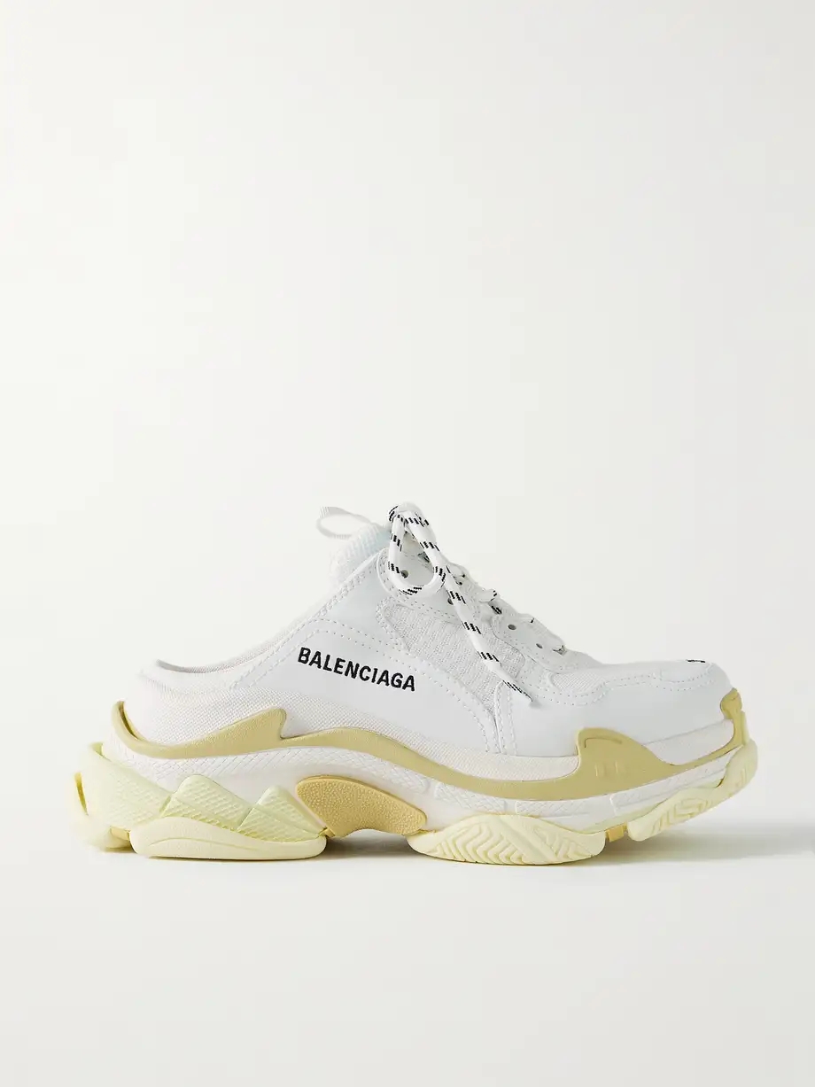 Triple S logo-embroidered faux leather and mesh slip-on sneakers Triple S logo-embroidered faux leather and mesh slip-on sneakers