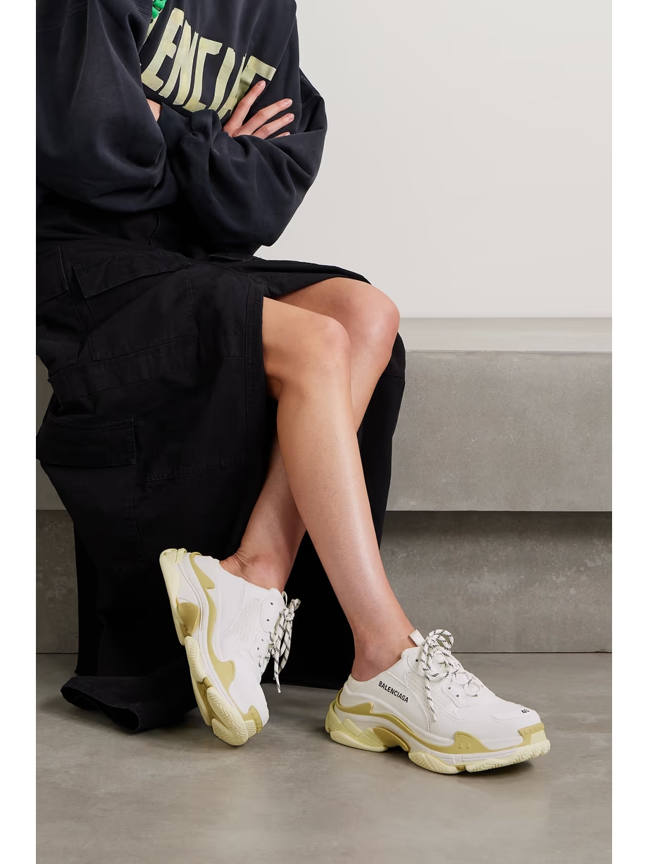 Triple S logo-embroidered faux leather and mesh slip-on sneakers Triple S logo-embroidered faux leather and mesh slip-on sneakers