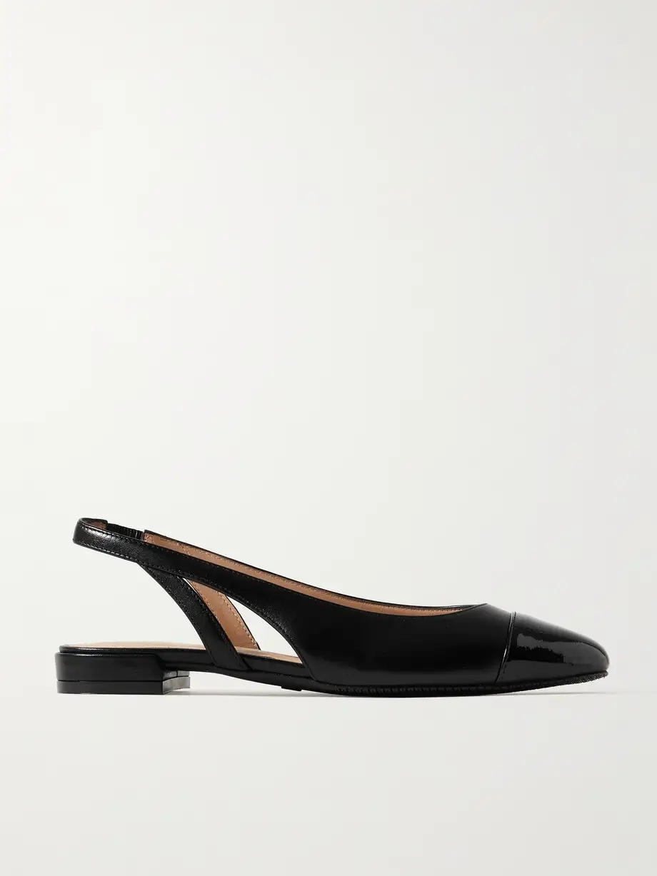 Patent-trimmed leather slingback flats Patent-trimmed leather slingback flats