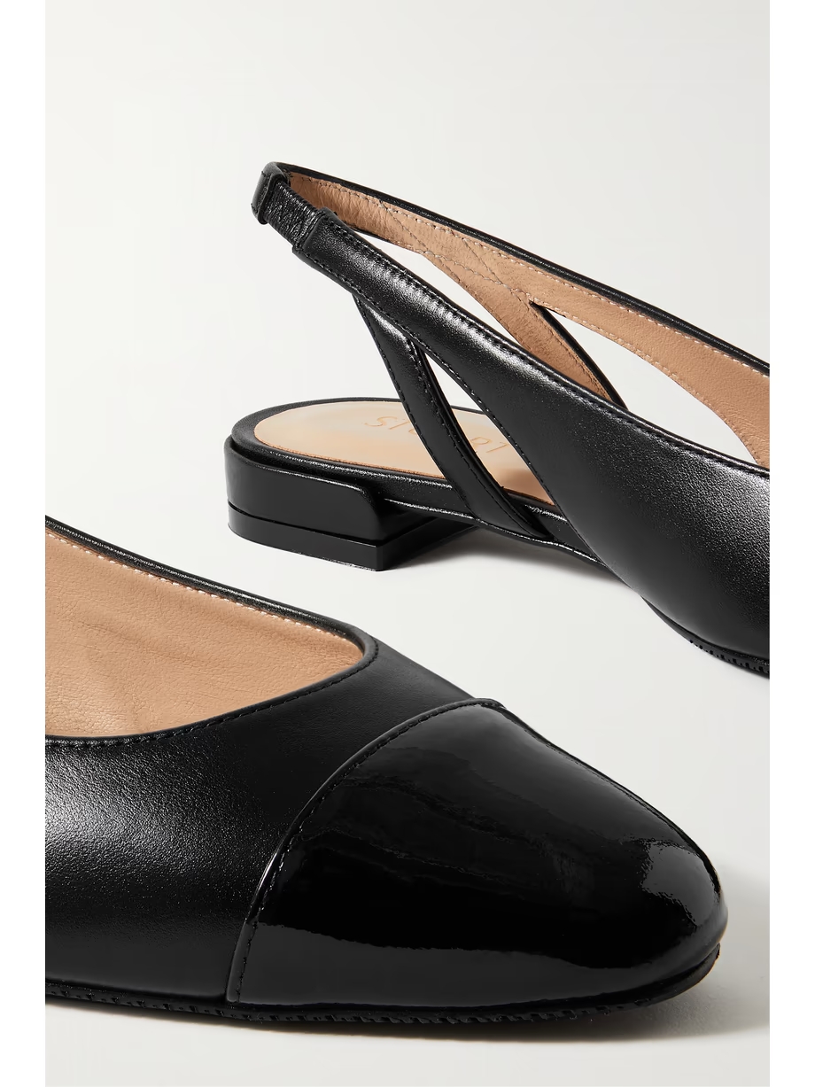Patent-trimmed leather slingback flats Patent-trimmed leather slingback flats