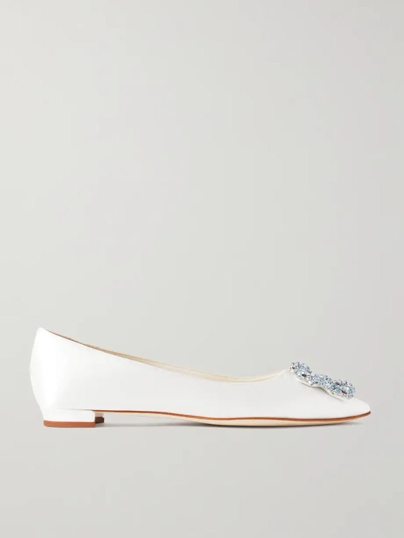 Hangisiflat crystal-embellished satin point-toe flats Hangisiflat crystal-embellished satin point-toe flats