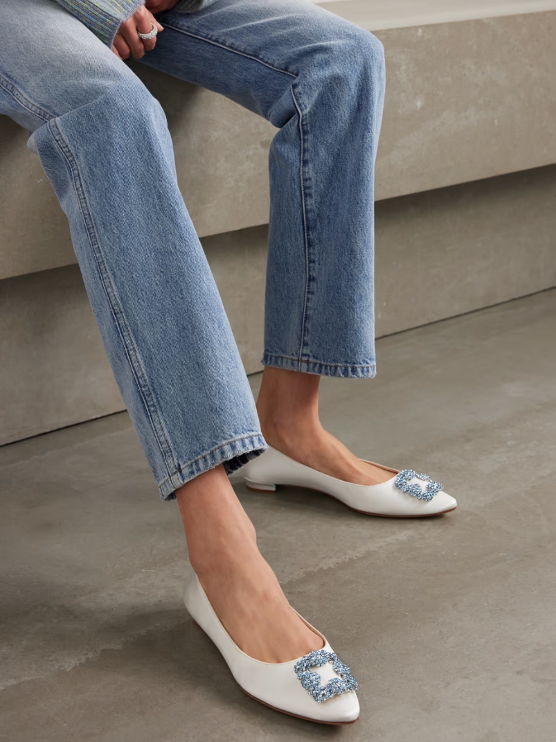Hangisiflat crystal-embellished satin point-toe flats Hangisiflat crystal-embellished satin point-toe flats