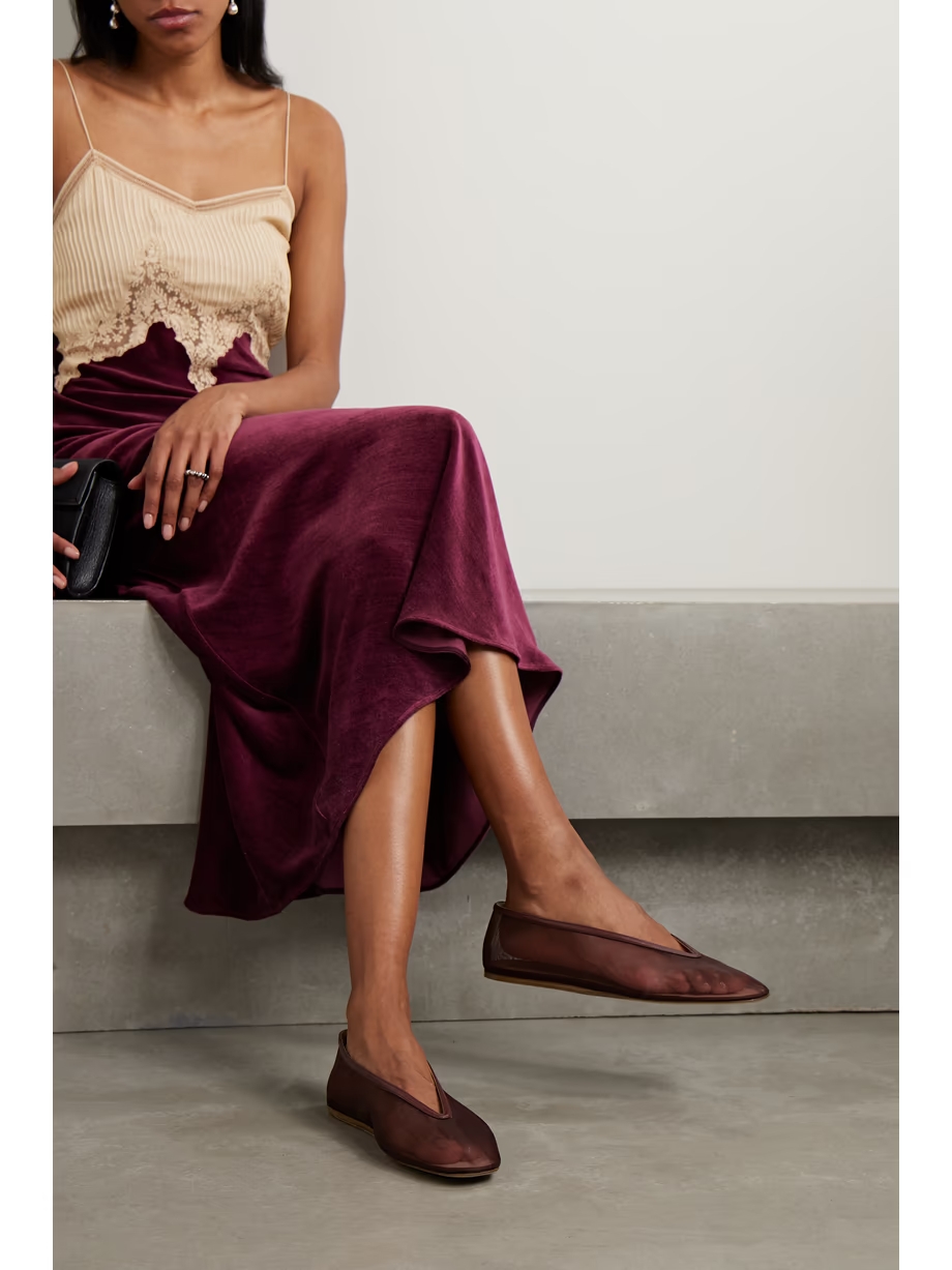 Luna leather-trimmed mesh ballet flats Luna leather-trimmed mesh ballet flats