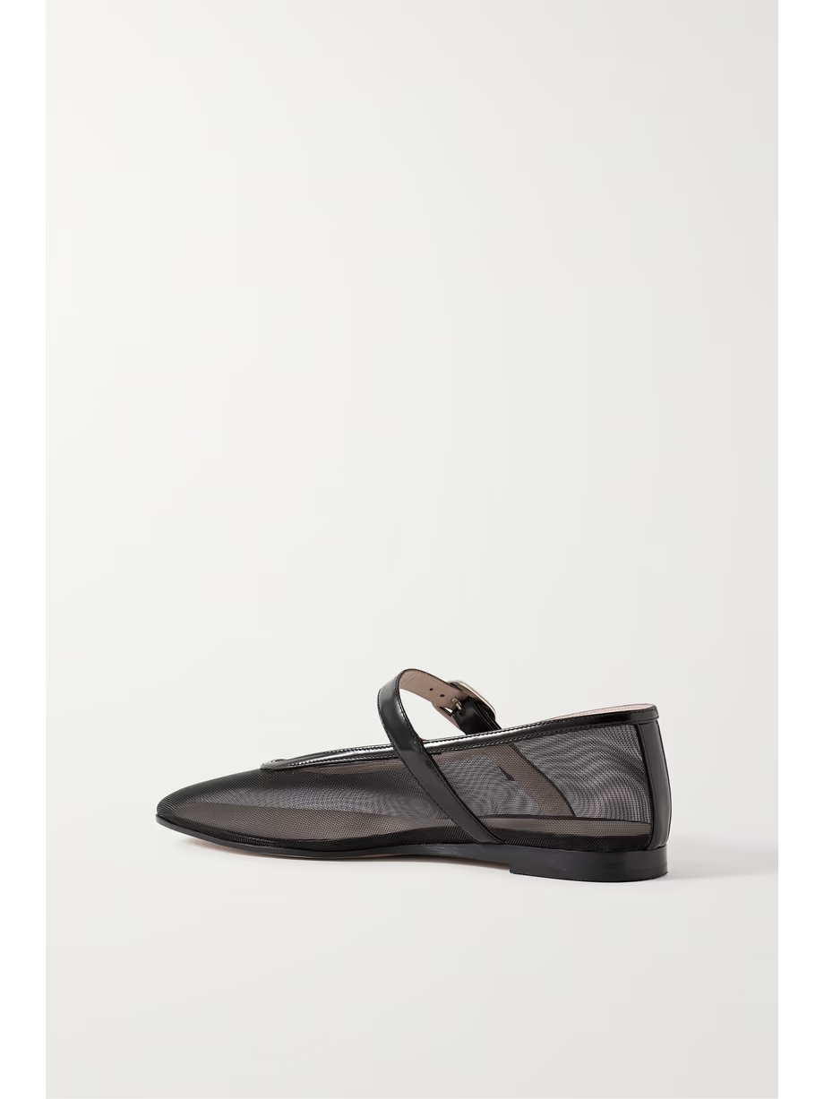 Patent leather-trimmed mesh Mary Jane ballet flats Patent leather-trimmed mesh Mary Jane ballet flats