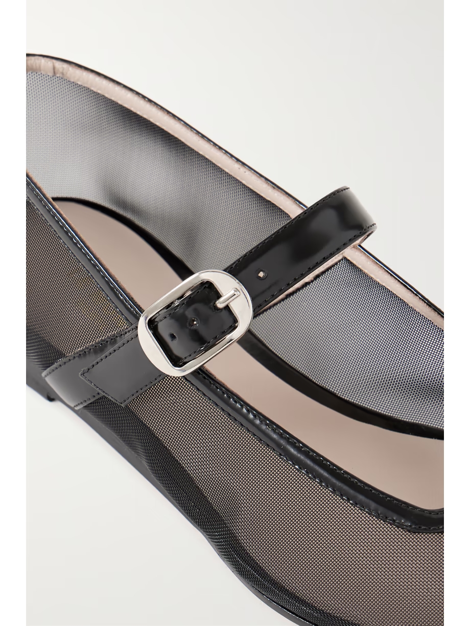 Patent leather-trimmed mesh Mary Jane ballet flats Patent leather-trimmed mesh Mary Jane ballet flats