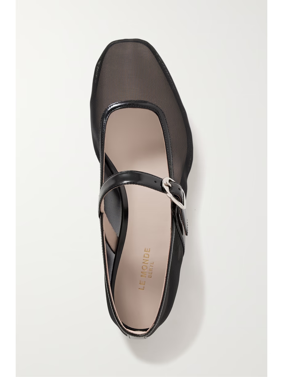 Patent leather-trimmed mesh Mary Jane ballet flats Patent leather-trimmed mesh Mary Jane ballet flats