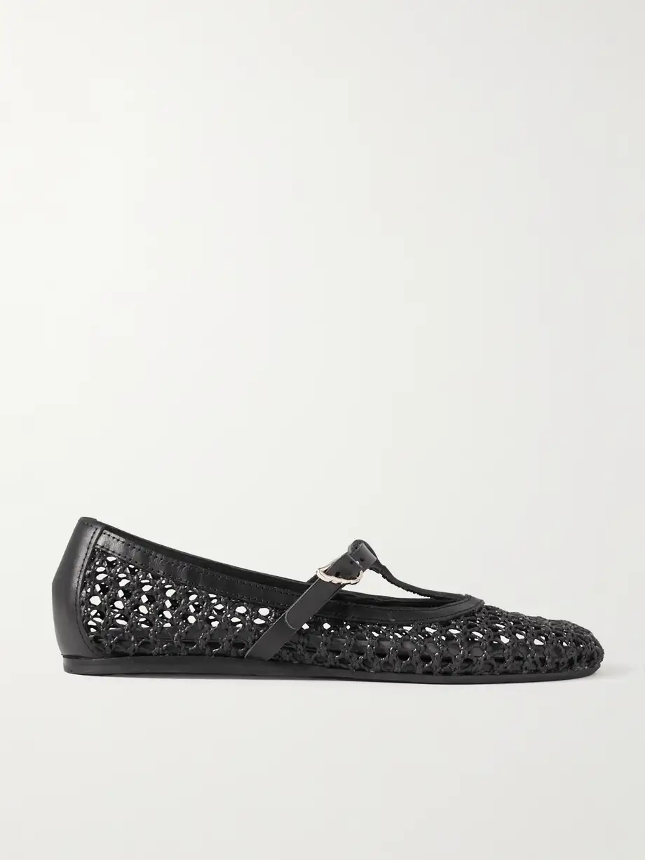 Aerati leather-trimmed woven raffia ballet flats Aerati leather-trimmed woven raffia ballet flats