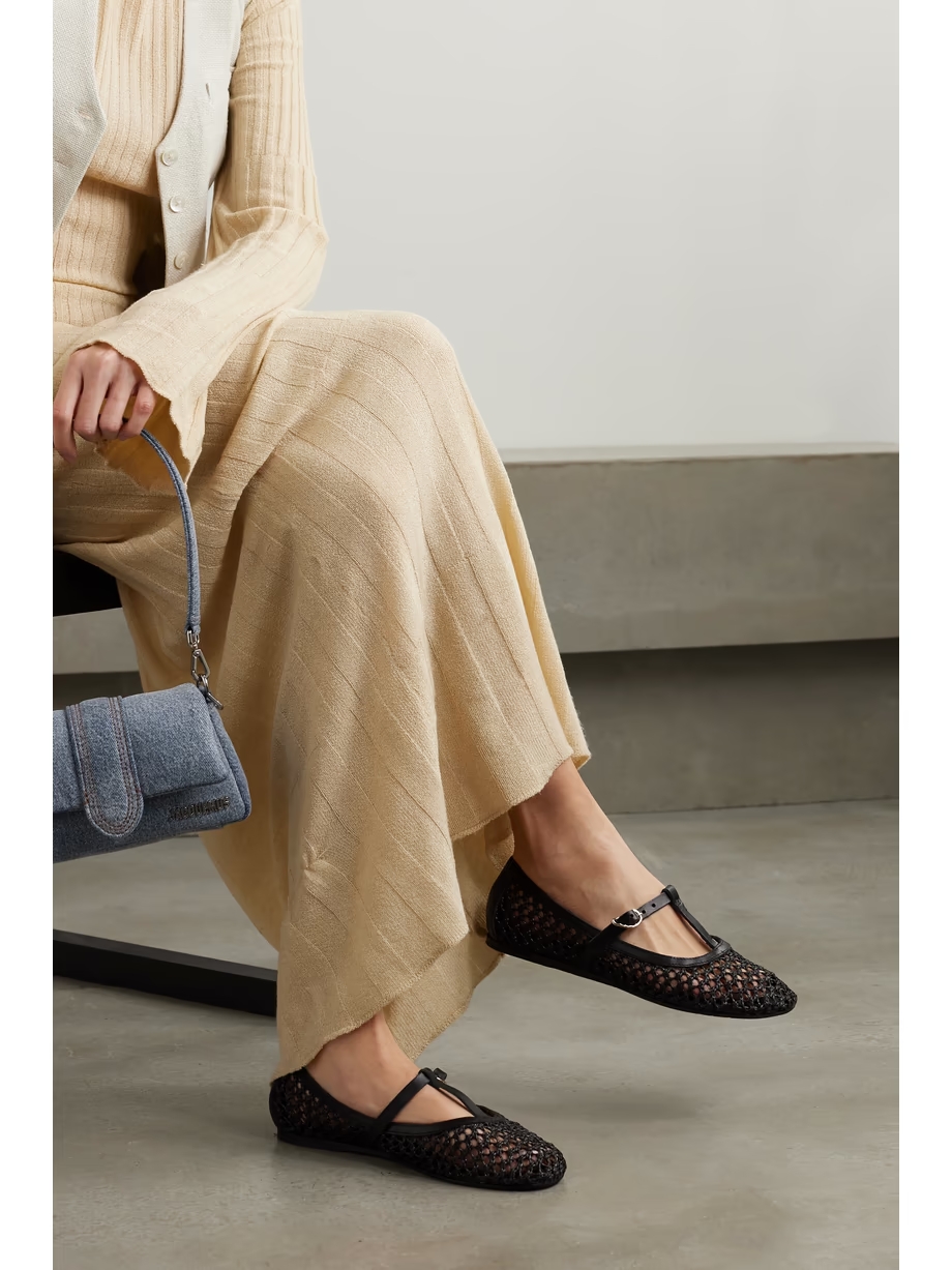 Aerati leather-trimmed woven raffia ballet flats Aerati leather-trimmed woven raffia ballet flats