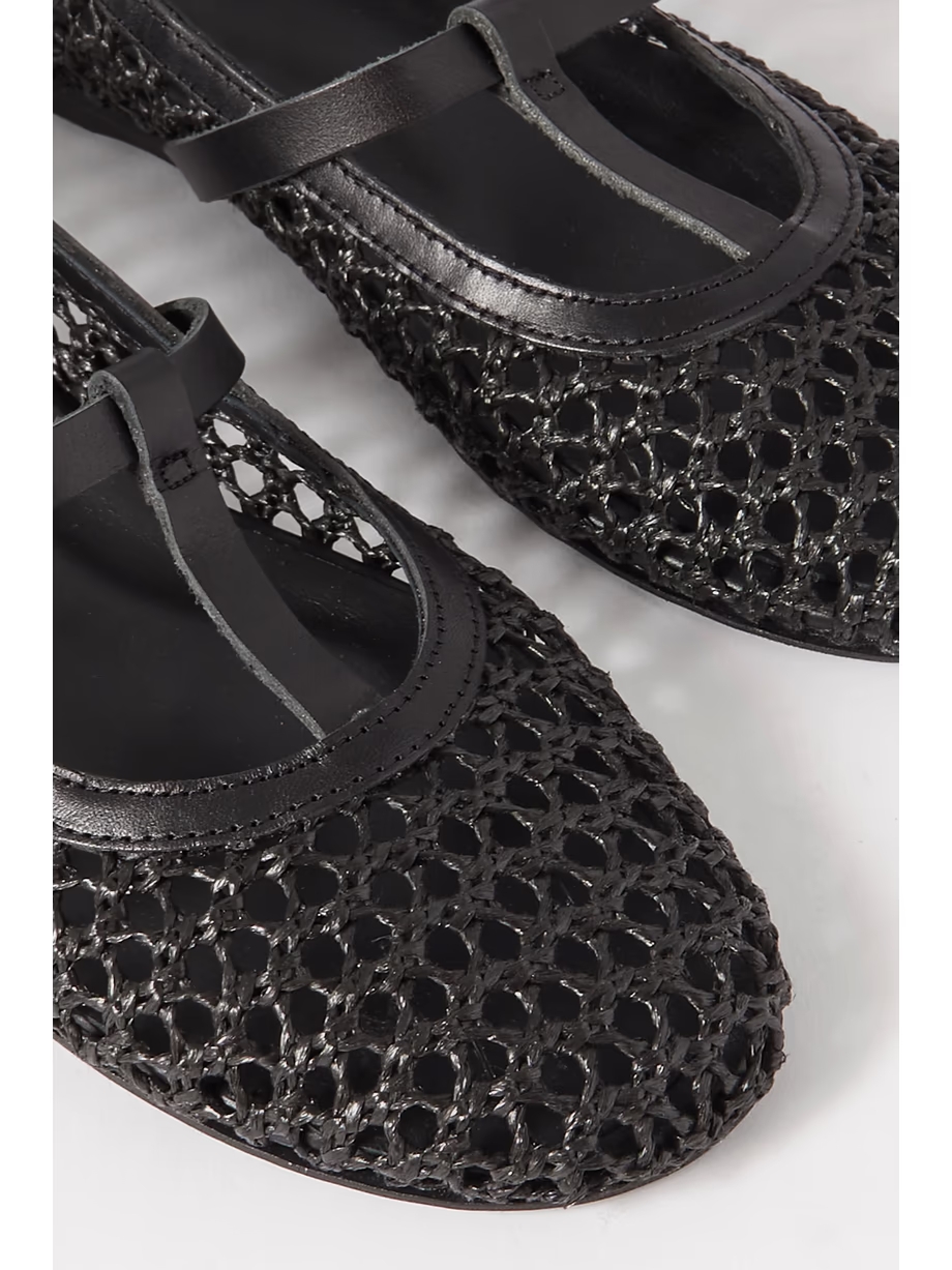 Aerati leather-trimmed woven raffia ballet flats Aerati leather-trimmed woven raffia ballet flats