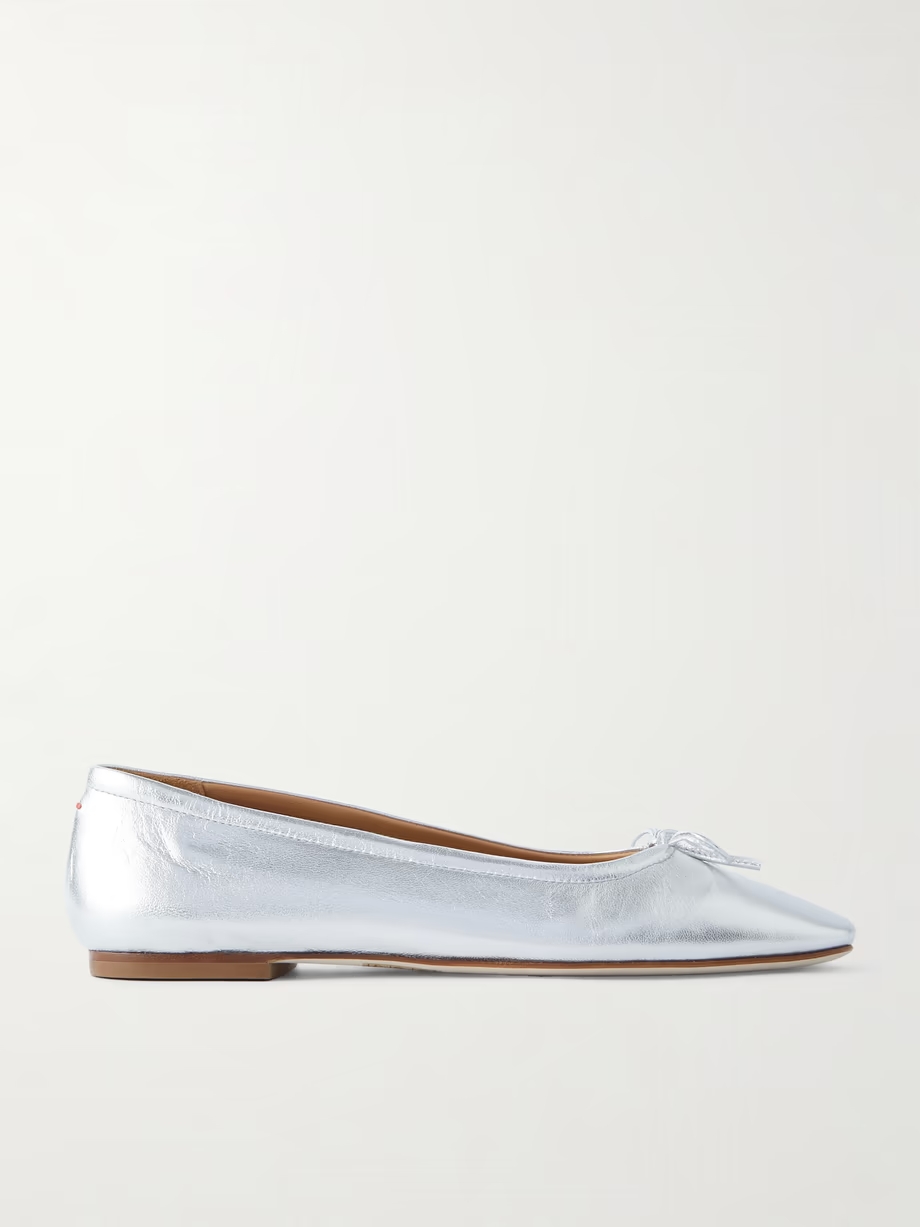 Delfina bow-detailed metallic leather ballet flats Delfina bow-detailed metallic leather ballet flats