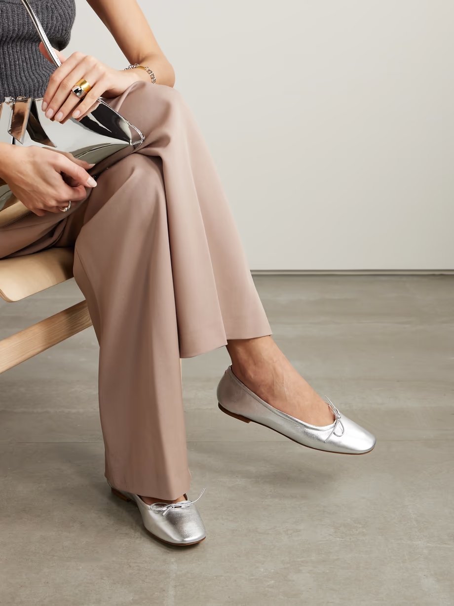 Delfina bow-detailed metallic leather ballet flats Delfina bow-detailed metallic leather ballet flats