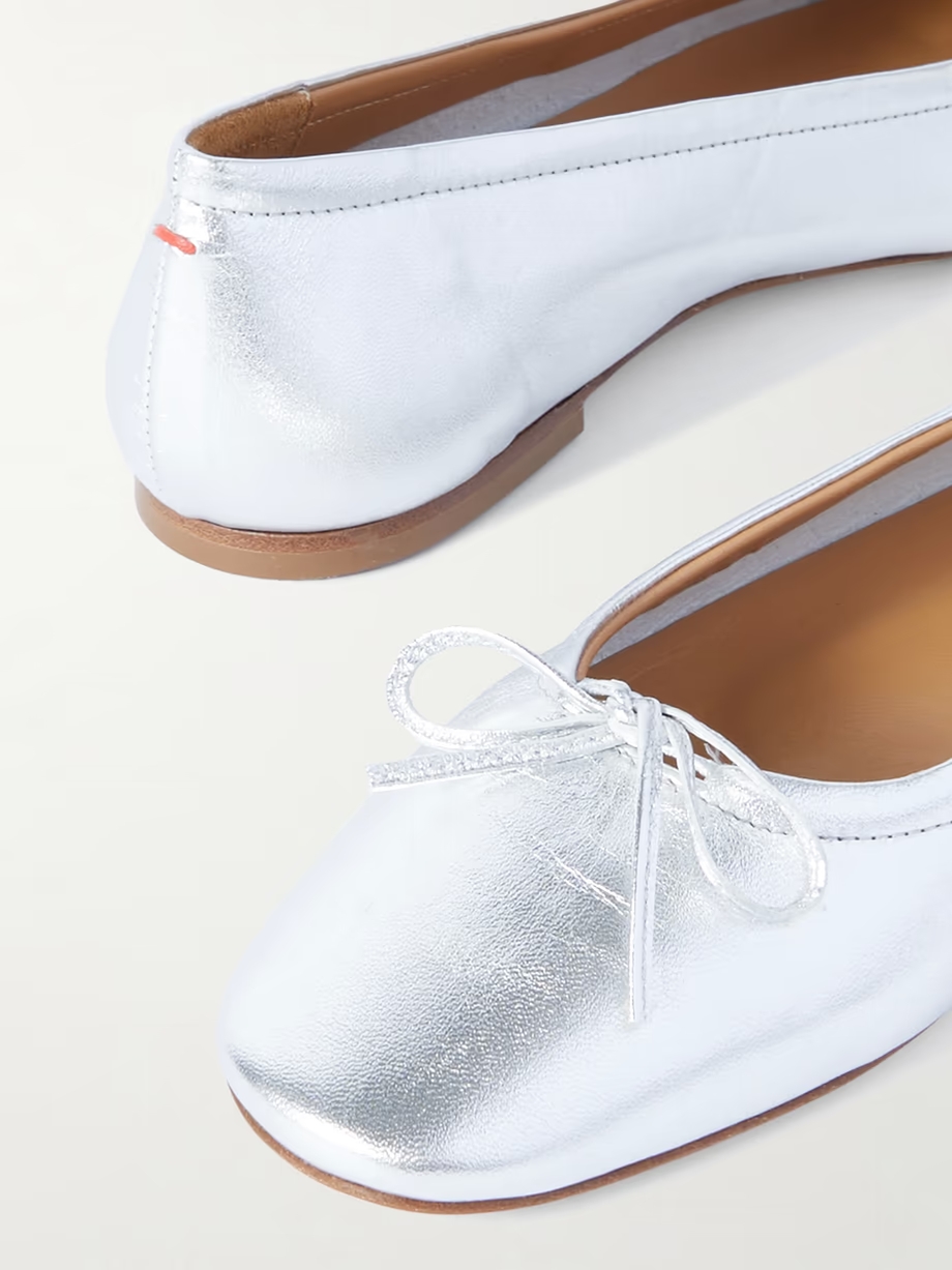 Delfina bow-detailed metallic leather ballet flats Delfina bow-detailed metallic leather ballet flats