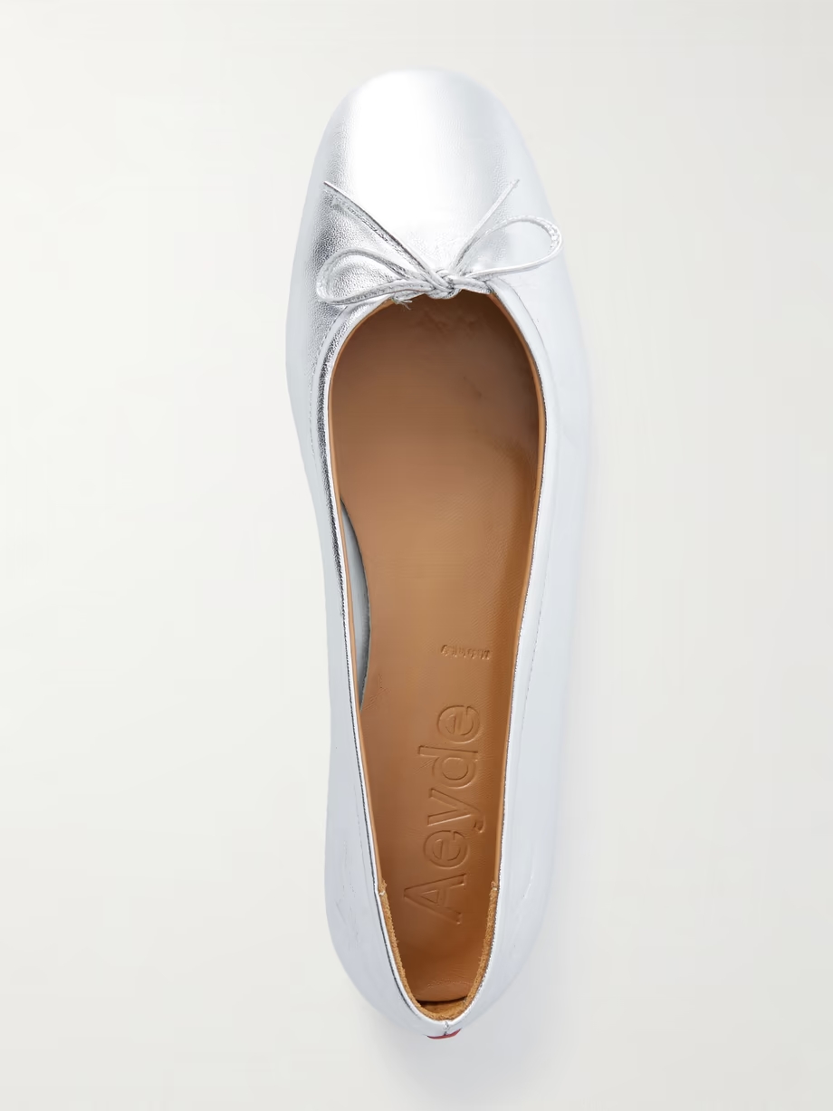 Delfina bow-detailed metallic leather ballet flats Delfina bow-detailed metallic leather ballet flats