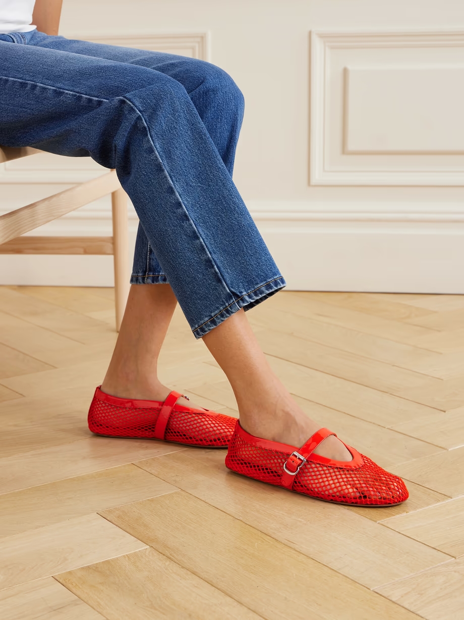Patent leather-trimmed mesh ballet flats Patent leather-trimmed mesh ballet flats