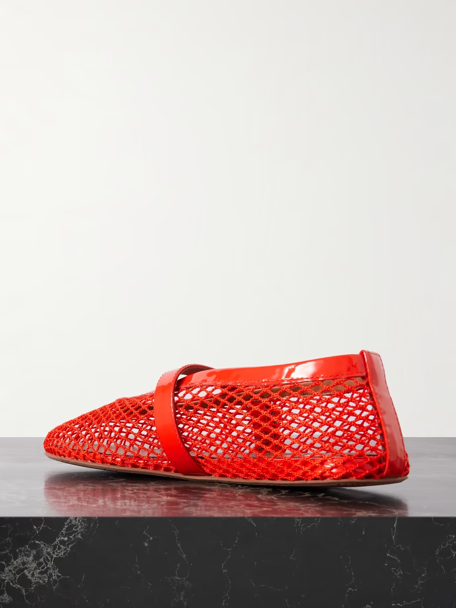 Patent leather-trimmed mesh ballet flats Patent leather-trimmed mesh ballet flats