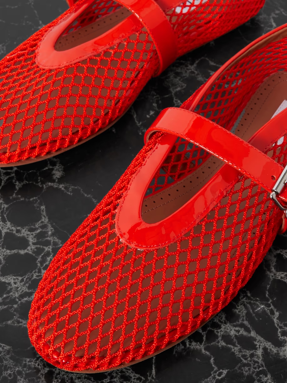 Patent leather-trimmed mesh ballet flats Patent leather-trimmed mesh ballet flats