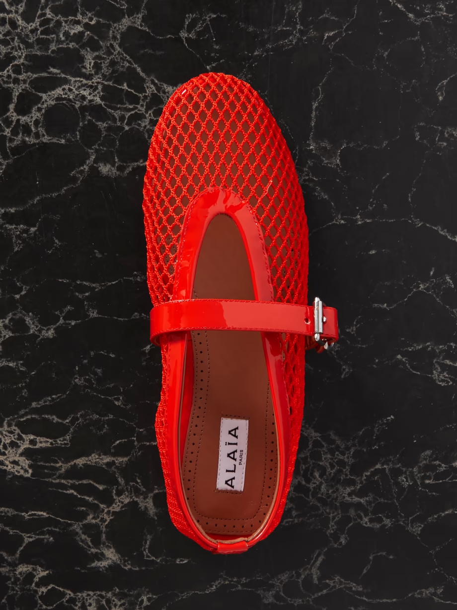 Patent leather-trimmed mesh ballet flats Patent leather-trimmed mesh ballet flats