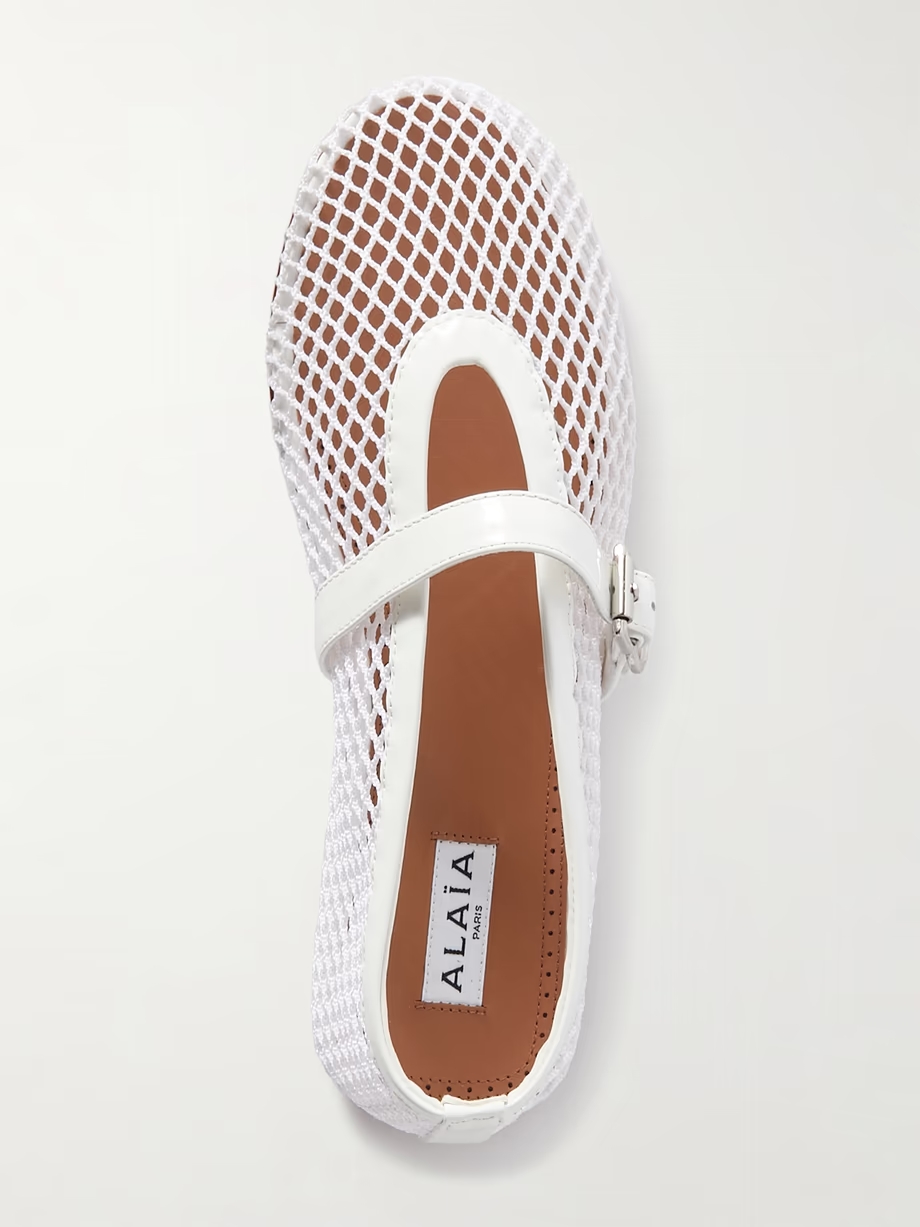 Patent leather-trimmed mesh ballet flats Patent leather-trimmed mesh ballet flats