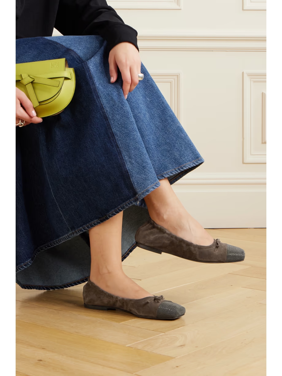 Bead-embellished suede ballet flats Bead-embellished suede ballet flats