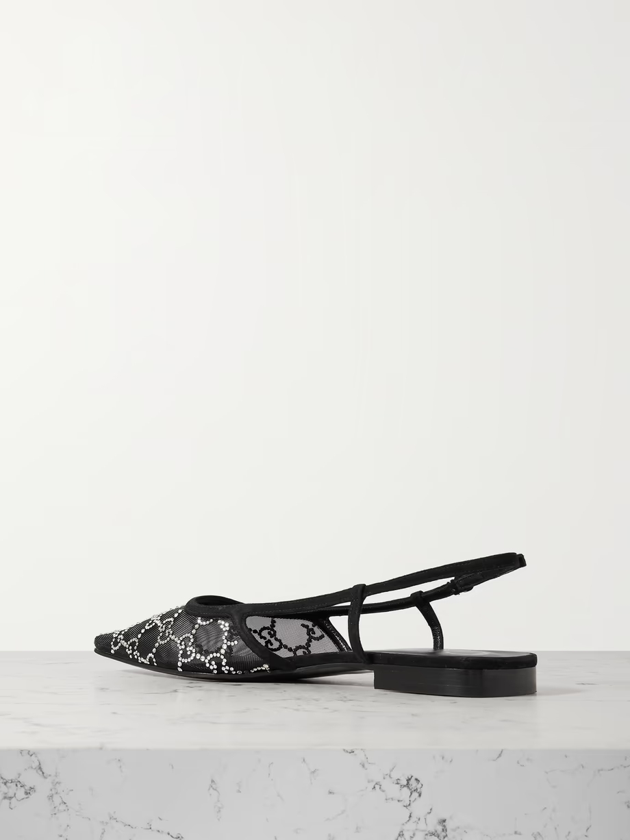 Demi suede-trimmed crystal-embellished mesh ballet flats Demi suede-trimmed crystal-embellished mesh ballet flats