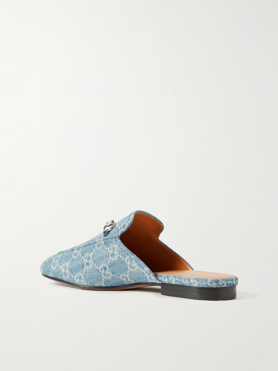 Princetown horsebit-detailed denim-jacquard slippers Princetown horsebit-detailed denim-jacquard slippers