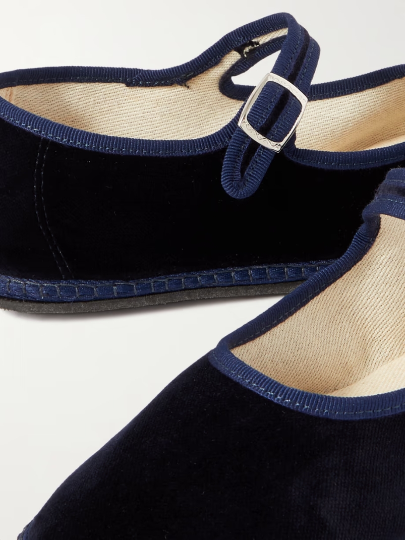 Grosgrain-trimmed velvet Mary Jane slippers Grosgrain-trimmed velvet Mary Jane slippers