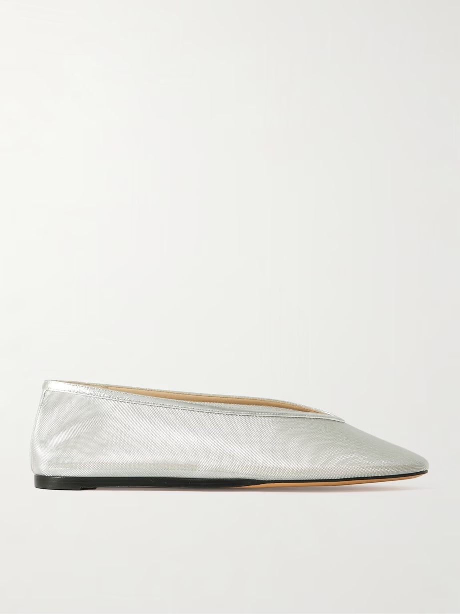Luna metallic leather-trimmed mesh ballet flats Luna metallic leather-trimmed mesh ballet flats