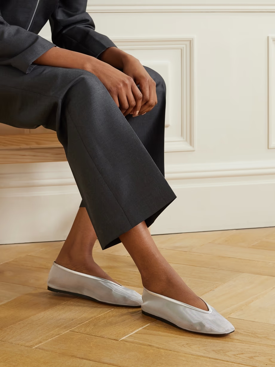 Luna metallic leather-trimmed mesh ballet flats Luna metallic leather-trimmed mesh ballet flats