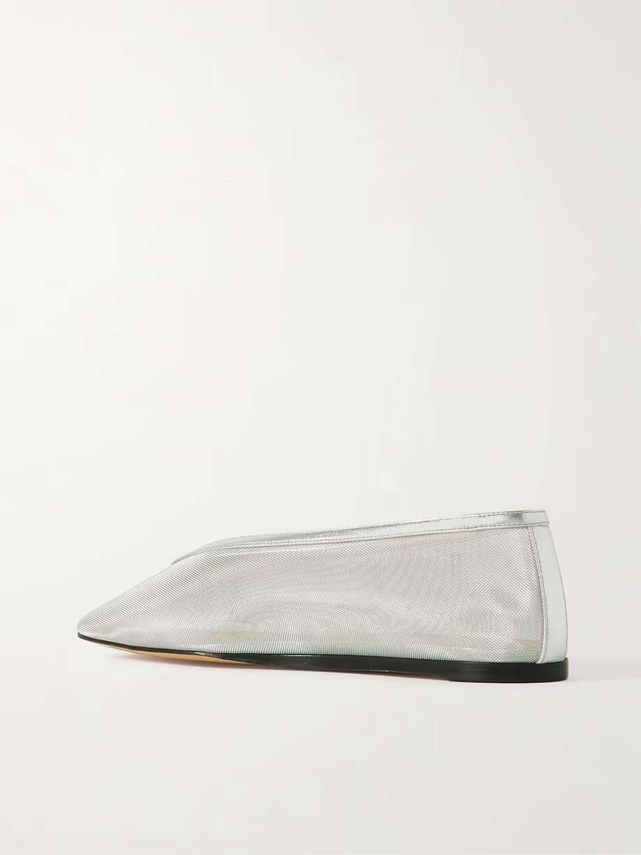 Luna metallic leather-trimmed mesh ballet flats Luna metallic leather-trimmed mesh ballet flats