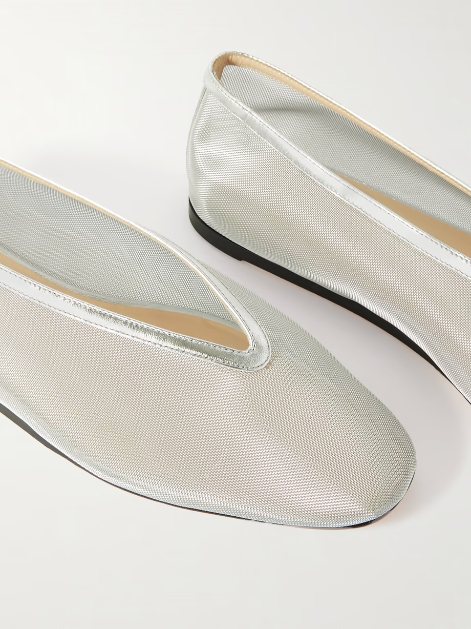 Luna metallic leather-trimmed mesh ballet flats Luna metallic leather-trimmed mesh ballet flats
