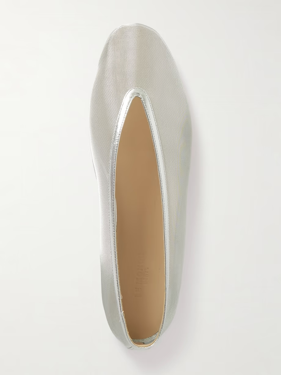 Luna metallic leather-trimmed mesh ballet flats Luna metallic leather-trimmed mesh ballet flats