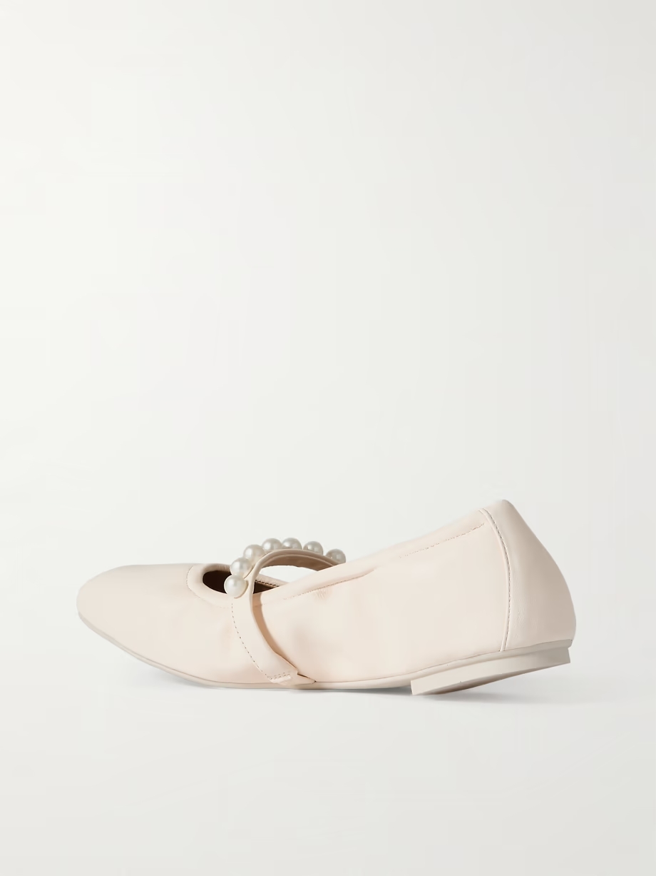 Goldie faux pearl-embellished leather ballet flats Goldie faux pearl-embellished leather ballet flats
