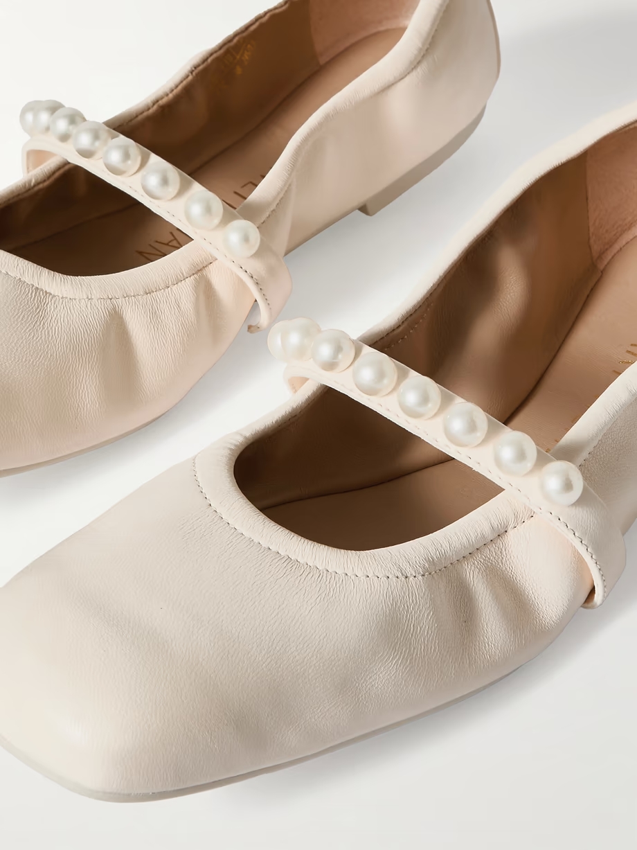 Goldie faux pearl-embellished leather ballet flats Goldie faux pearl-embellished leather ballet flats