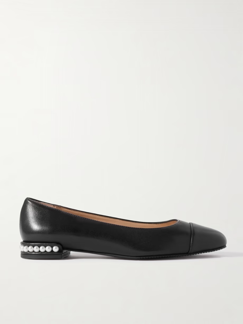 Pearl faux pearl-embellished leather ballet flats Pearl faux pearl-embellished leather ballet flats