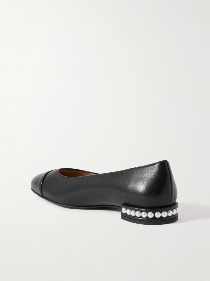 Pearl faux pearl-embellished leather ballet flats Pearl faux pearl-embellished leather ballet flats