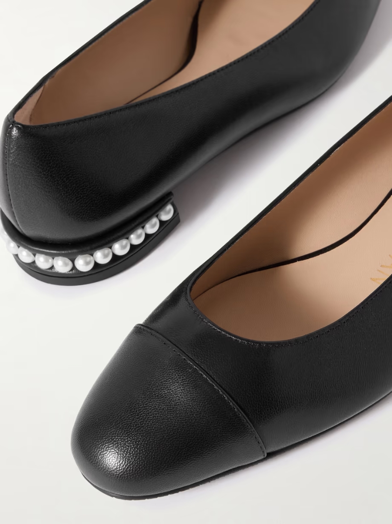 Pearl faux pearl-embellished leather ballet flats Pearl faux pearl-embellished leather ballet flats