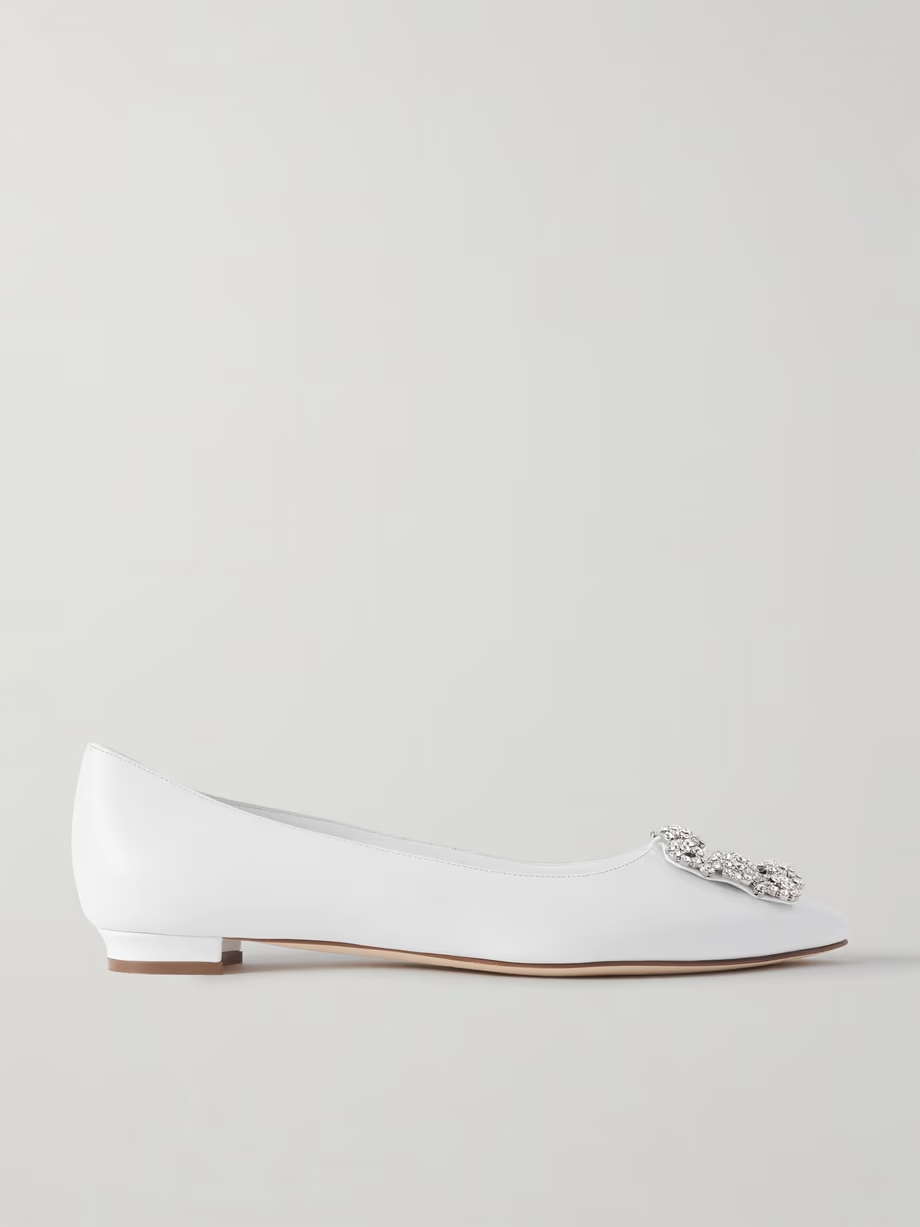 Hangisi 10 crystal-embellished satin point-toe flats Hangisi 10 crystal-embellished satin point-toe flats