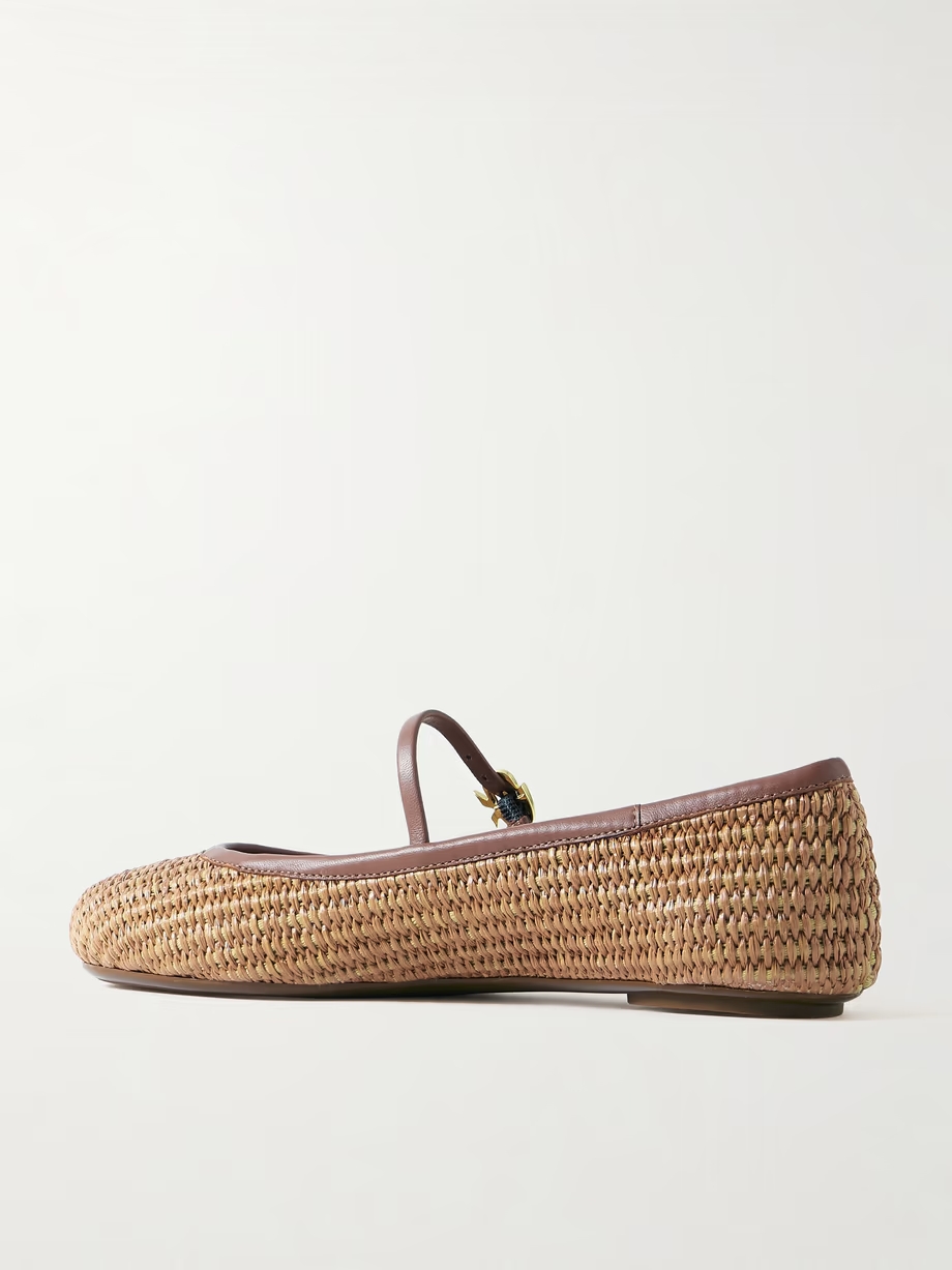 Carla leather-trimmed raffia Mary Jane ballet flats Carla leather-trimmed raffia Mary Jane ballet flats