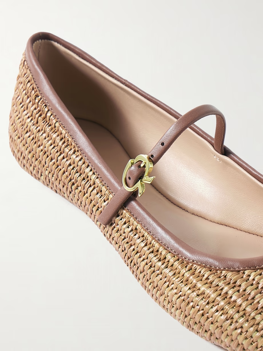 Carla leather-trimmed raffia Mary Jane ballet flats Carla leather-trimmed raffia Mary Jane ballet flats