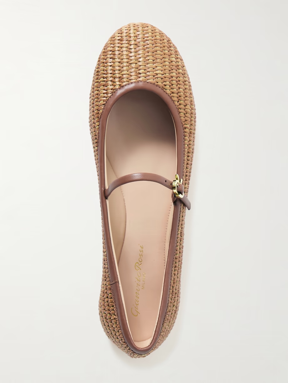 Carla leather-trimmed raffia Mary Jane ballet flats Carla leather-trimmed raffia Mary Jane ballet flats