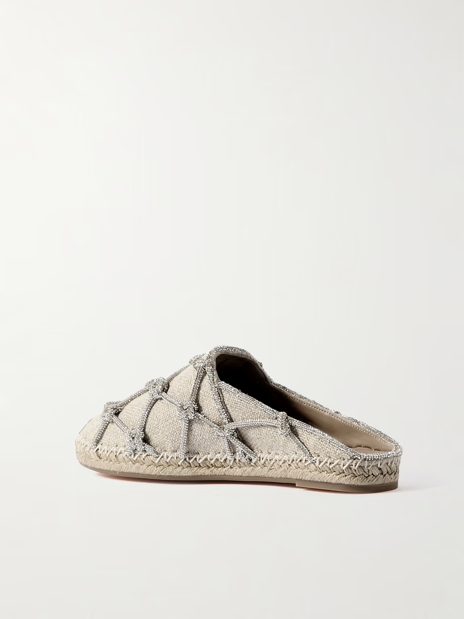 Crystal-embellished linen espadrille mules Crystal-embellished linen espadrille mules
