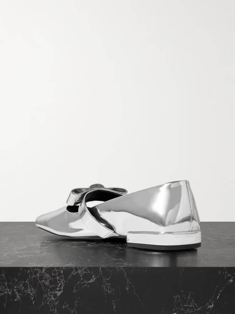 Embellished mirrored-leather open-toe ballet flats Embellished mirrored-leather open-toe ballet flats