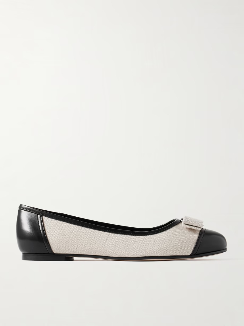 Varina bow-embellished leather-trimmed canvas ballet flats Varina bow-embellished leather-trimmed canvas ballet flats